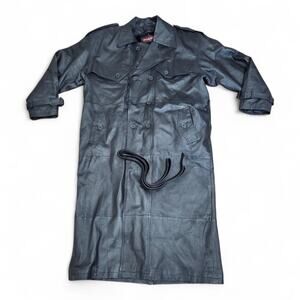 Phase 2 Black Leather Trench Coat Men's XL Long Lined Belted Matrix Style Jacket